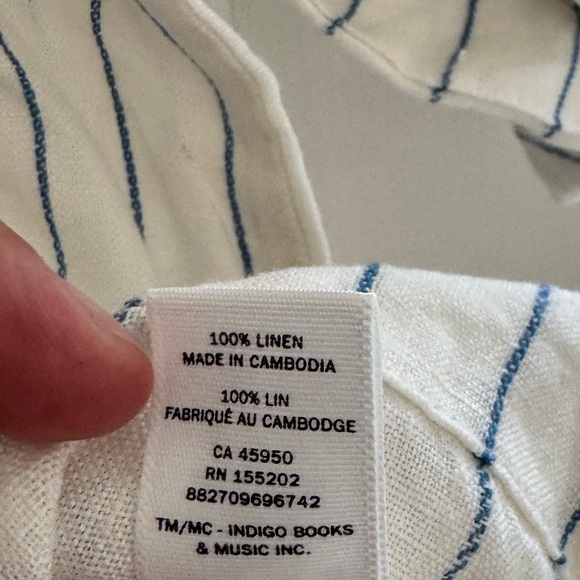 Striped Button-Up Shirt+Shorts blue and white Linen SET small - Picture 6 of 12